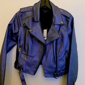 Blue Metallic Leather Jacket